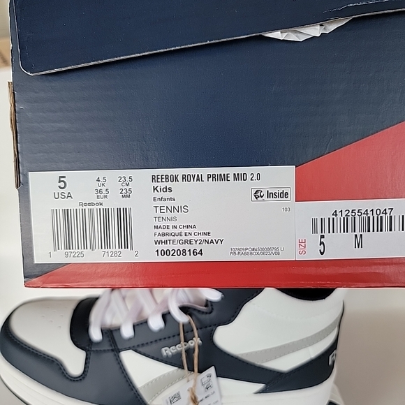 Reebok Royal Prime Mid 2.0 Kids Size 5 Color White/grey/navy - Picture 11 of 12